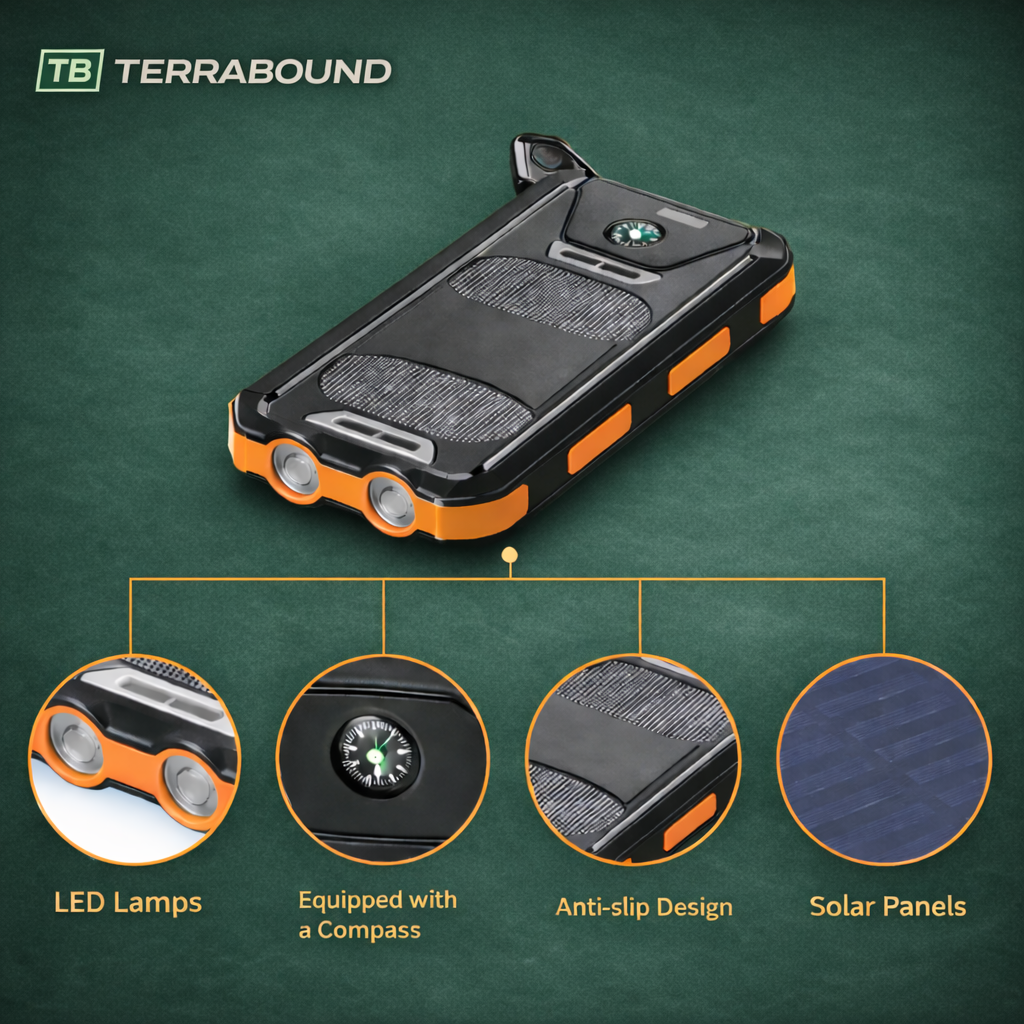 10,000mAh Solar Power Bank - Waterproof Outdoor Portable Charger for Hiking, Camping and Travel