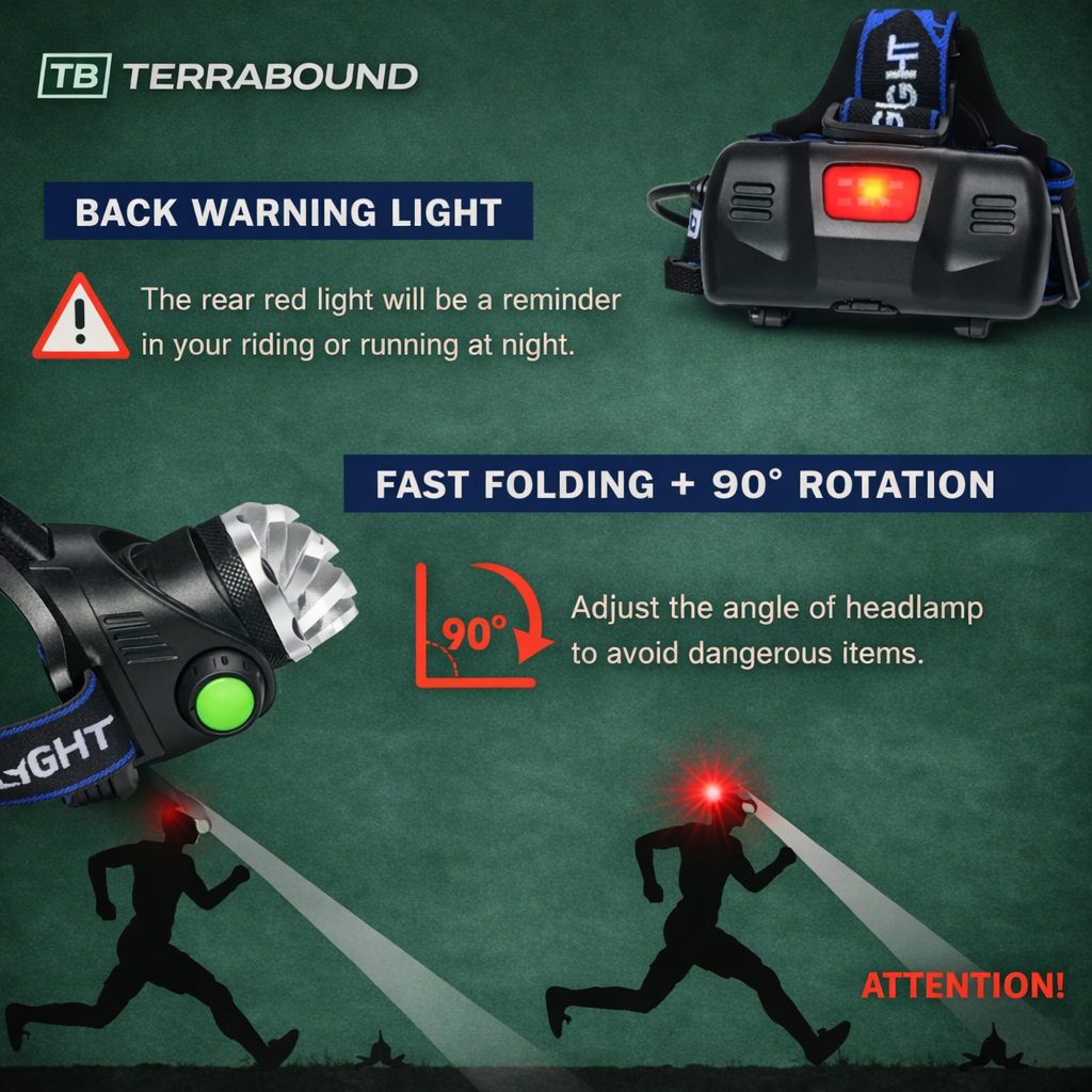 Rechargeable LED Headlamp - Waterproof Head Torch for Fishing, Hiking and Camping
