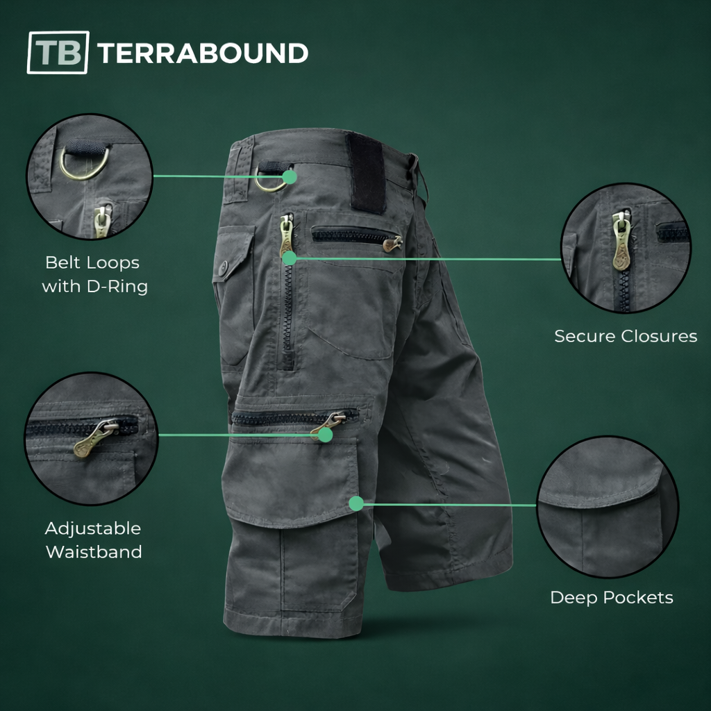 Men’s Outdoor Cargo Shorts – Zipped Pockets for Hiking and Fishing