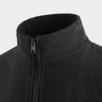 Close-up of the stand collar and front zip of the heated fleece jacket