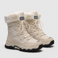 Women's fur lined lace up snow boots in Beige with a cream faux fur cuff