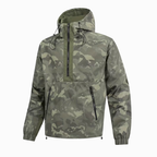 Men's Camo Windbreaker Jacket - Lightweight Hooded Anorak - Half-Zip