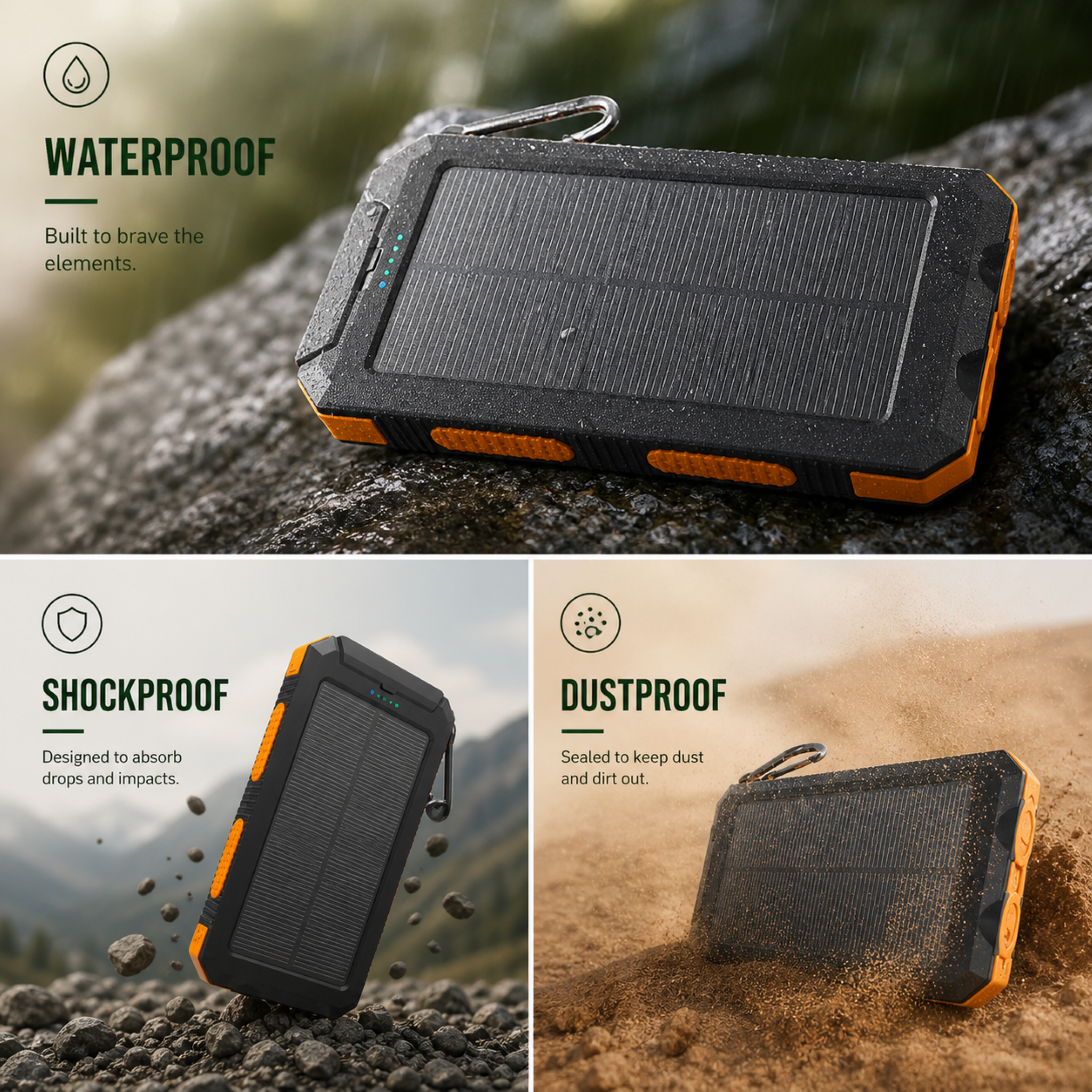 Solar Power Bank 20000mAh - Portable Solar Charger for Hiking & Camping