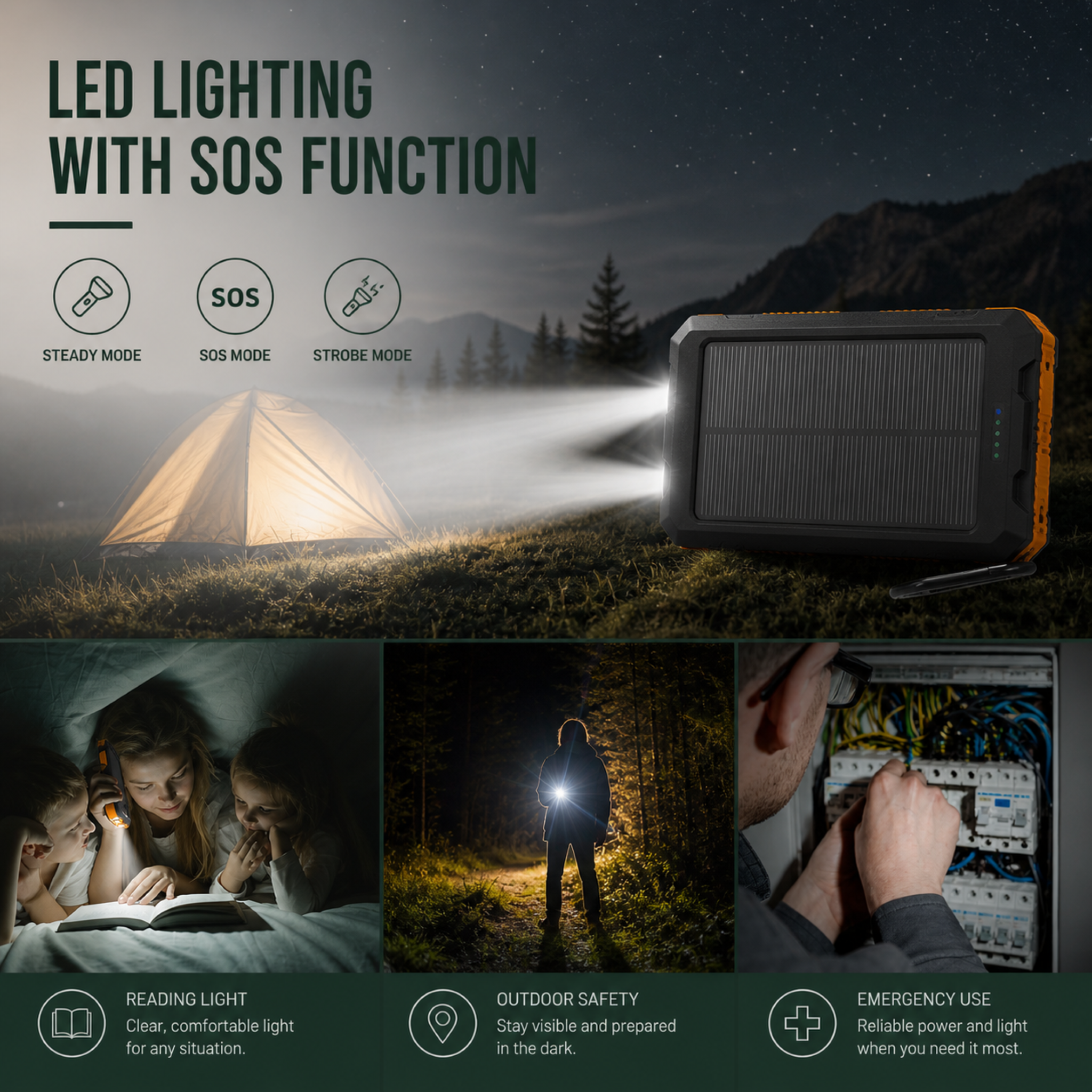 Solar Power Bank 20000mAh - Portable Solar Charger for Hiking & Camping