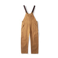 Camel canvas bib dungarees shown front on