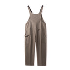 Sandstone canvas bib dungarees, full length front view