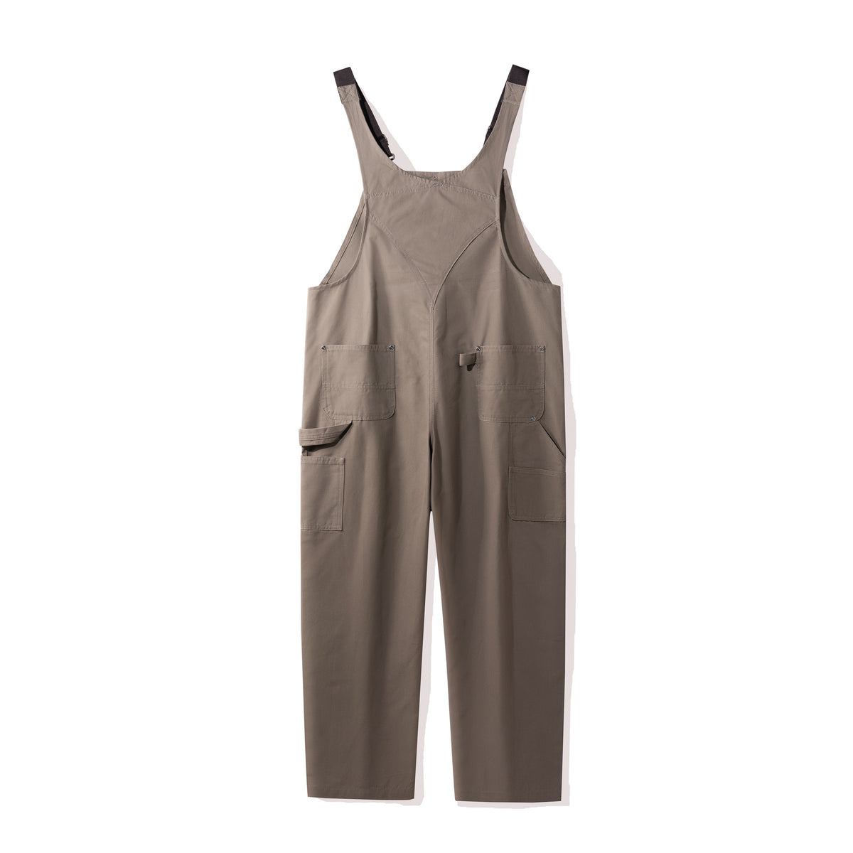 Sandstone canvas bib dungarees, full length front view