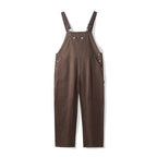 Coffee brown canvas bib dungarees shown front on