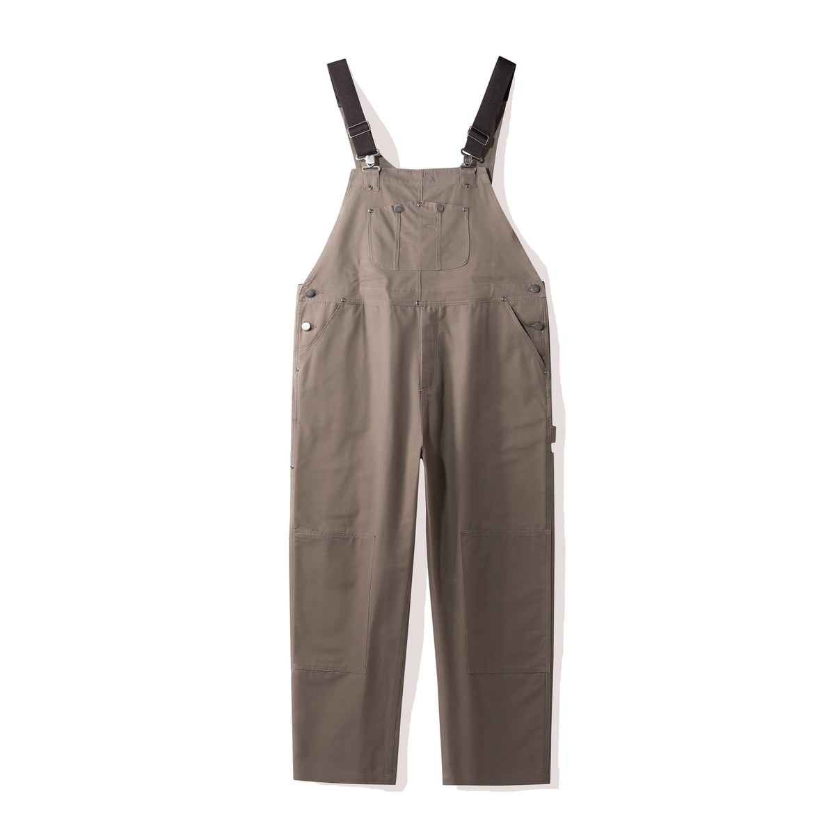 Sandstone canvas bib dungarees shown front on