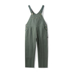 Green canvas bib dungarees shown front on