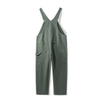 Green canvas bib dungarees showing the crossback straps
