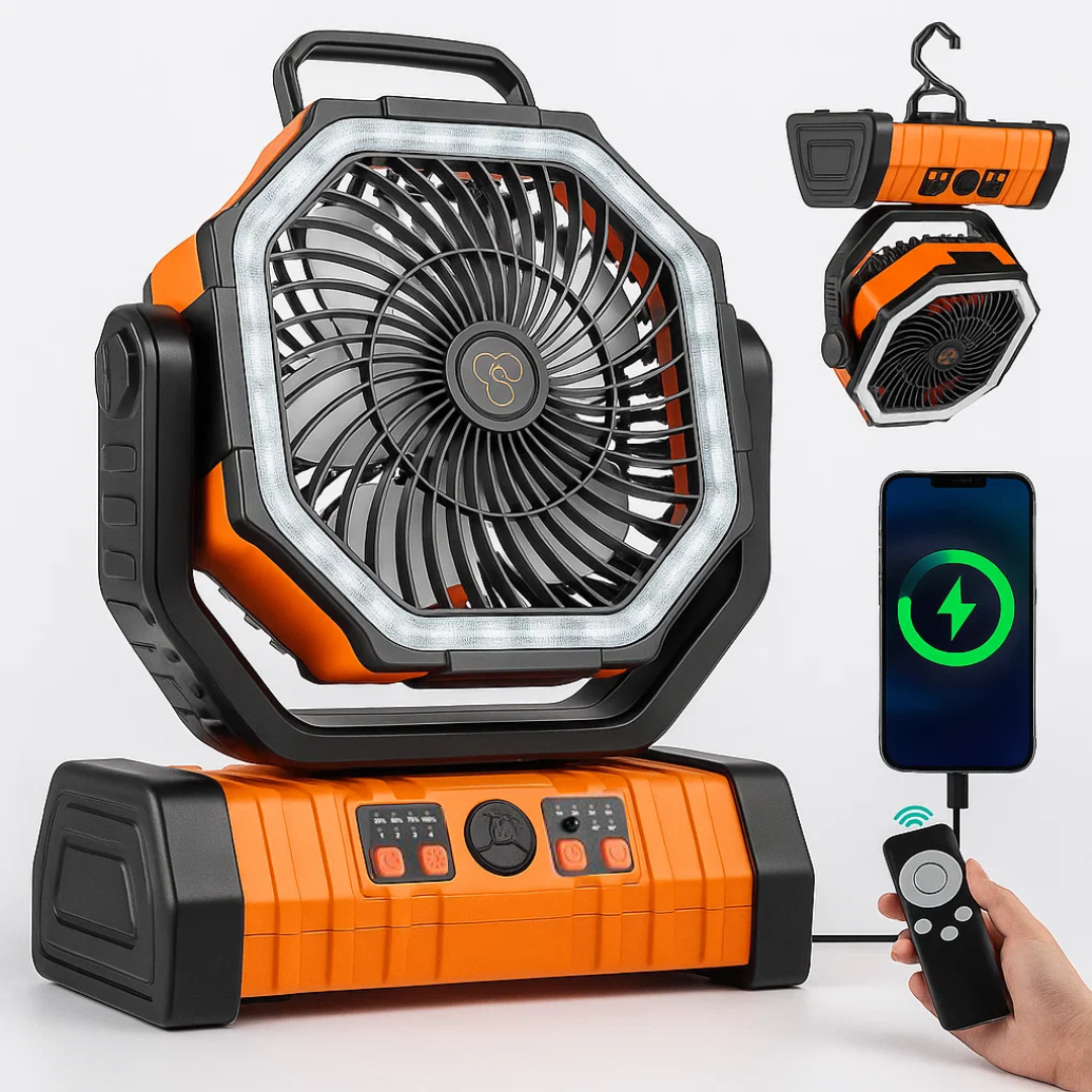Camping Fan with LED & Powerbank | 3-in-1 Outdoor Essential