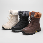 Women's fur lined lace up snow boots in Beige, Black and Brown