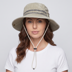 Woman wearing the Khaki sun hat, studio front view
