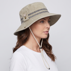 Woman wearing the Khaki sun hat, three-quarter side view