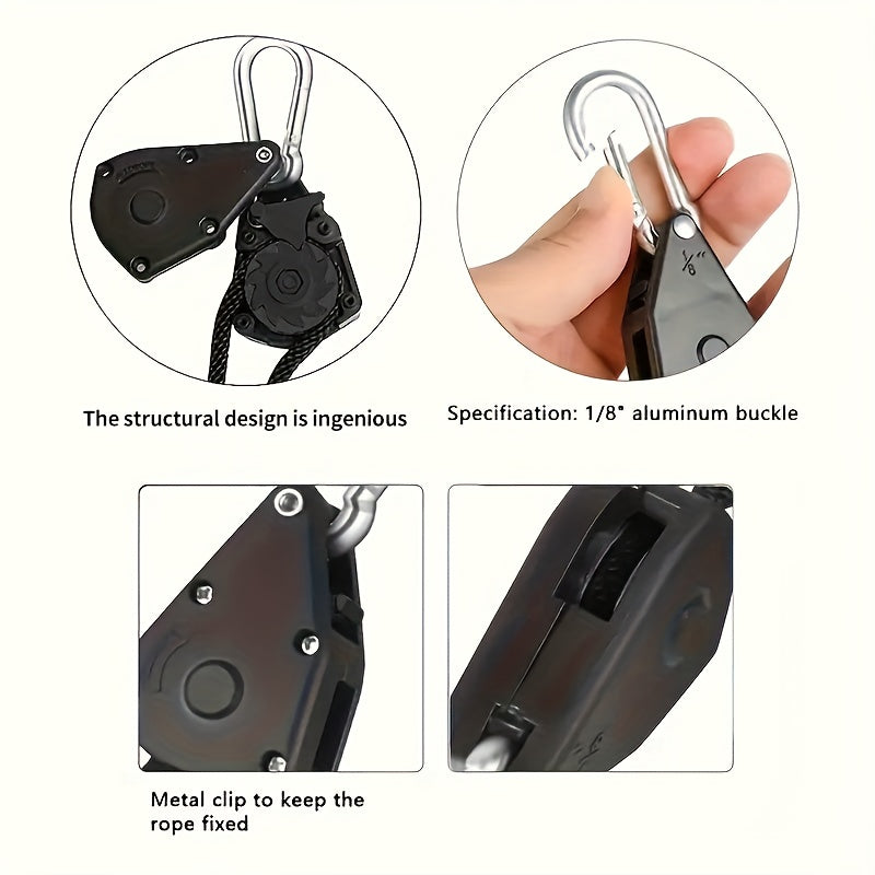 8pcs Set/4pcs Set 157.48-Inch Metal Pulley Camping Tent Fixed Rope, with Reflective Strip, Adjustable Drawstring Buckle Fastener, Suitable for Fixing Wild Camping, Outdoor Equipment, Awnings And Holiday Decorations, Elastic Outdoor Storage Bag