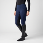 Navy two-tone jodhpurs from the side, showing the zip pocket and the dark inner-leg panel