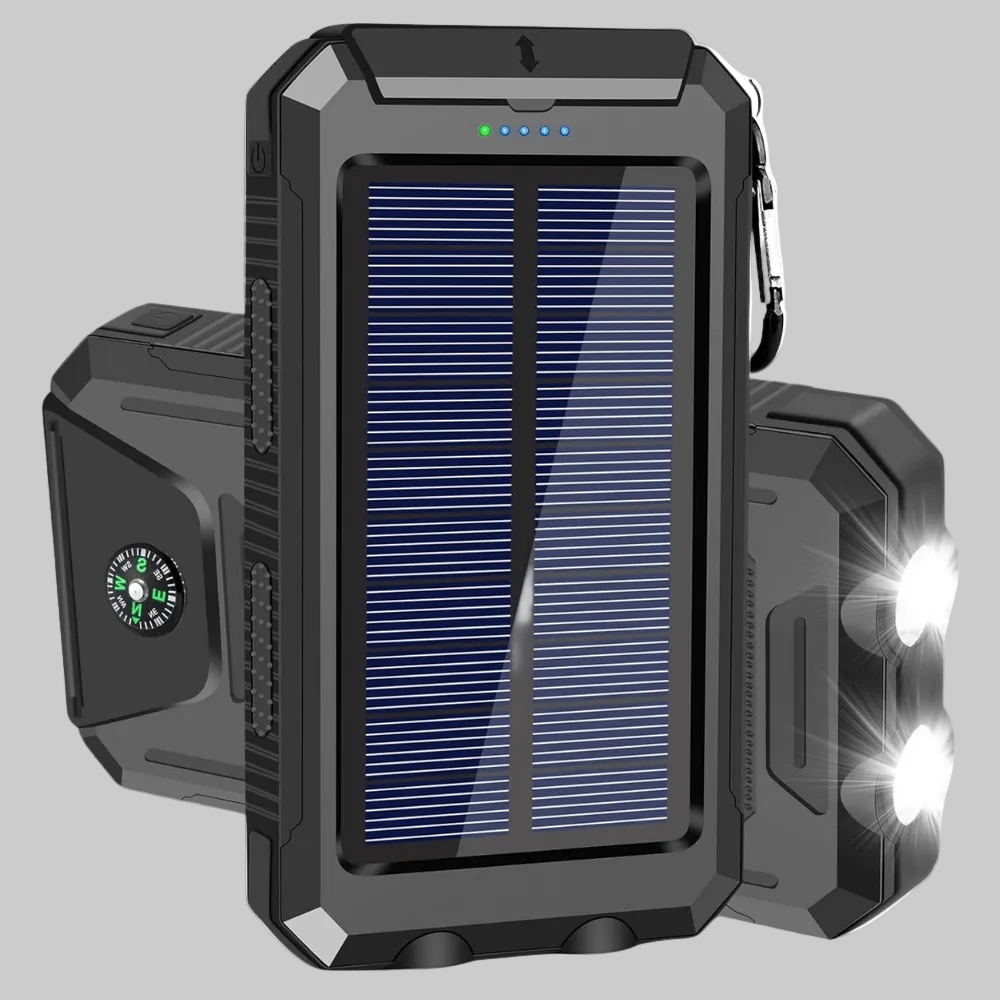 10,000mAh Solar Power Bank - Waterproof Outdoor Portable Charger for Hiking, Camping and Travel