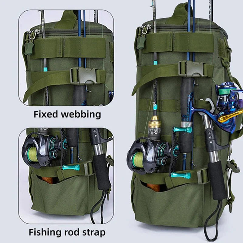 Fishing Backpack with Rod Holders - Water-Resistant Tackle Rucksack for Fishing and Outdoor Use