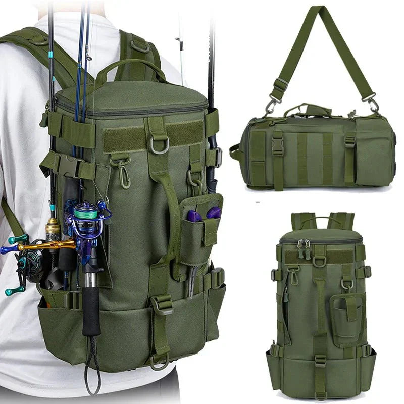 Fishing Backpack with Rod Holders - Water-Resistant Tackle Rucksack for Fishing and Outdoor Use