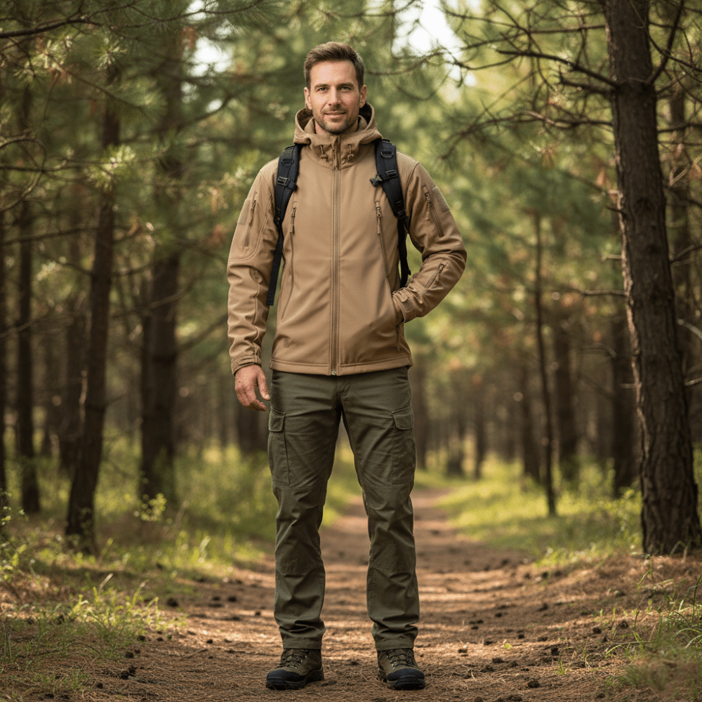 Hooded Softshell Outdoor Jacket – Wind-Resistant Layer for Cold Weather
