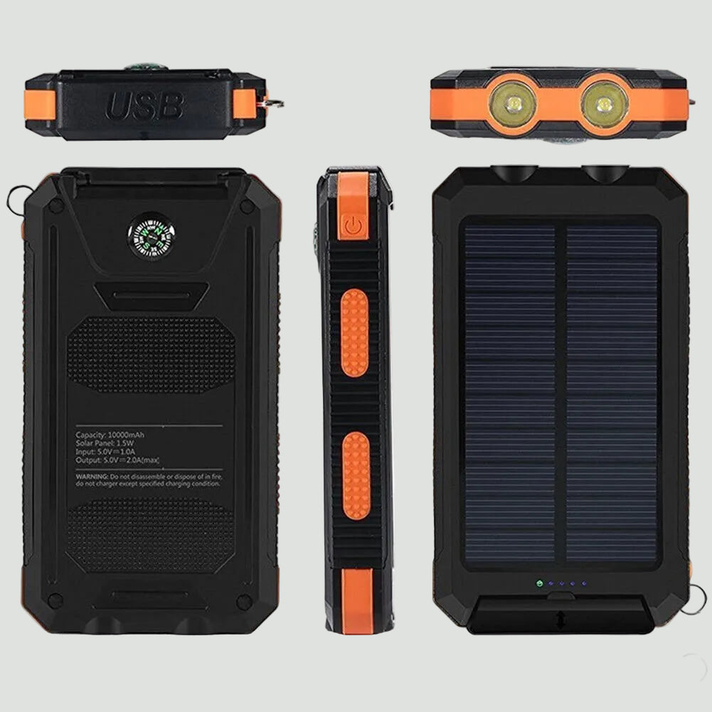 10,000mAh Solar Power Bank - Waterproof Outdoor Portable Charger for Hiking, Camping and Travel