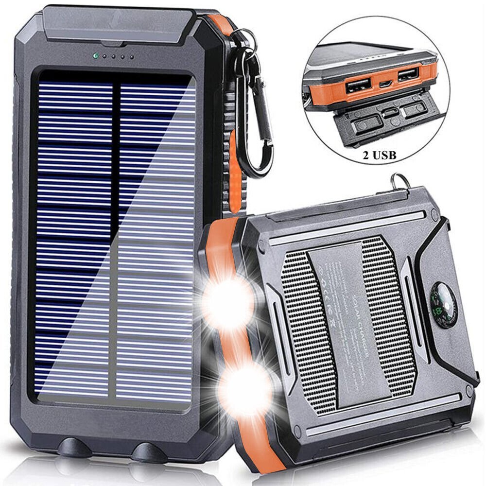 10,000mAh Solar Power Bank - Waterproof Outdoor Portable Charger for Hiking, Camping and Travel