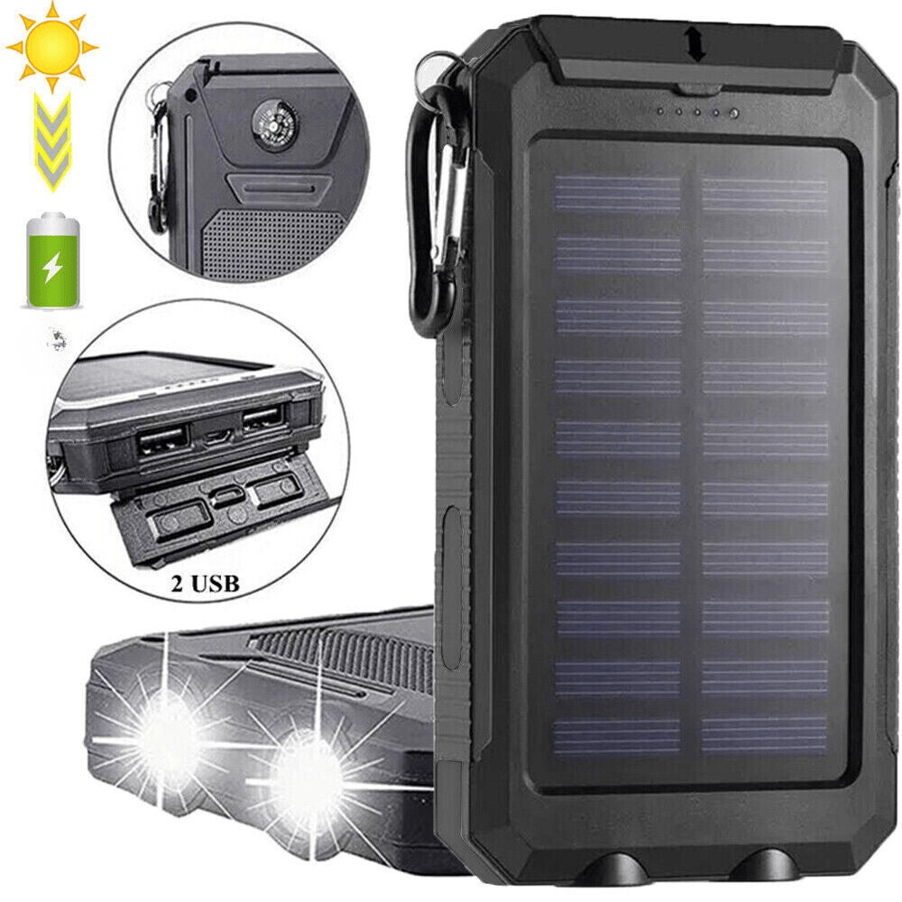 10,000mAh Solar Power Bank - Waterproof Outdoor Portable Charger for Hiking, Camping and Travel