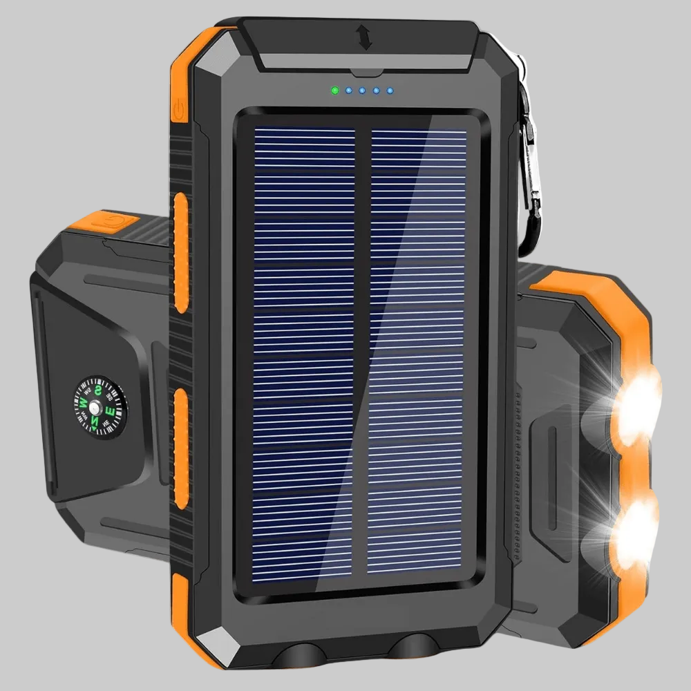 10,000mAh Solar Power Bank - Waterproof Outdoor Portable Charger for Hiking, Camping and Travel