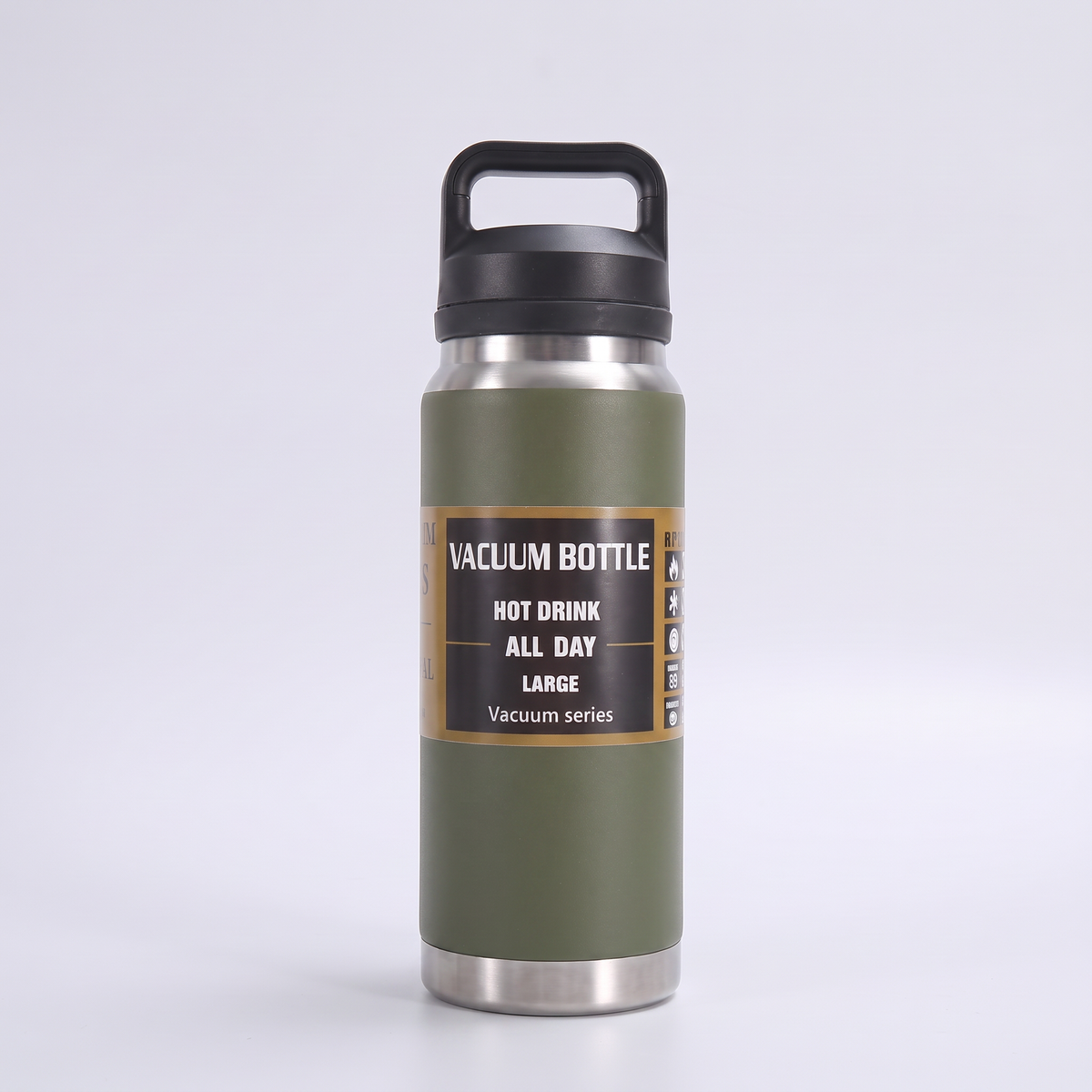 Terrabound insulated water bottle in Army Green, standing on a light background