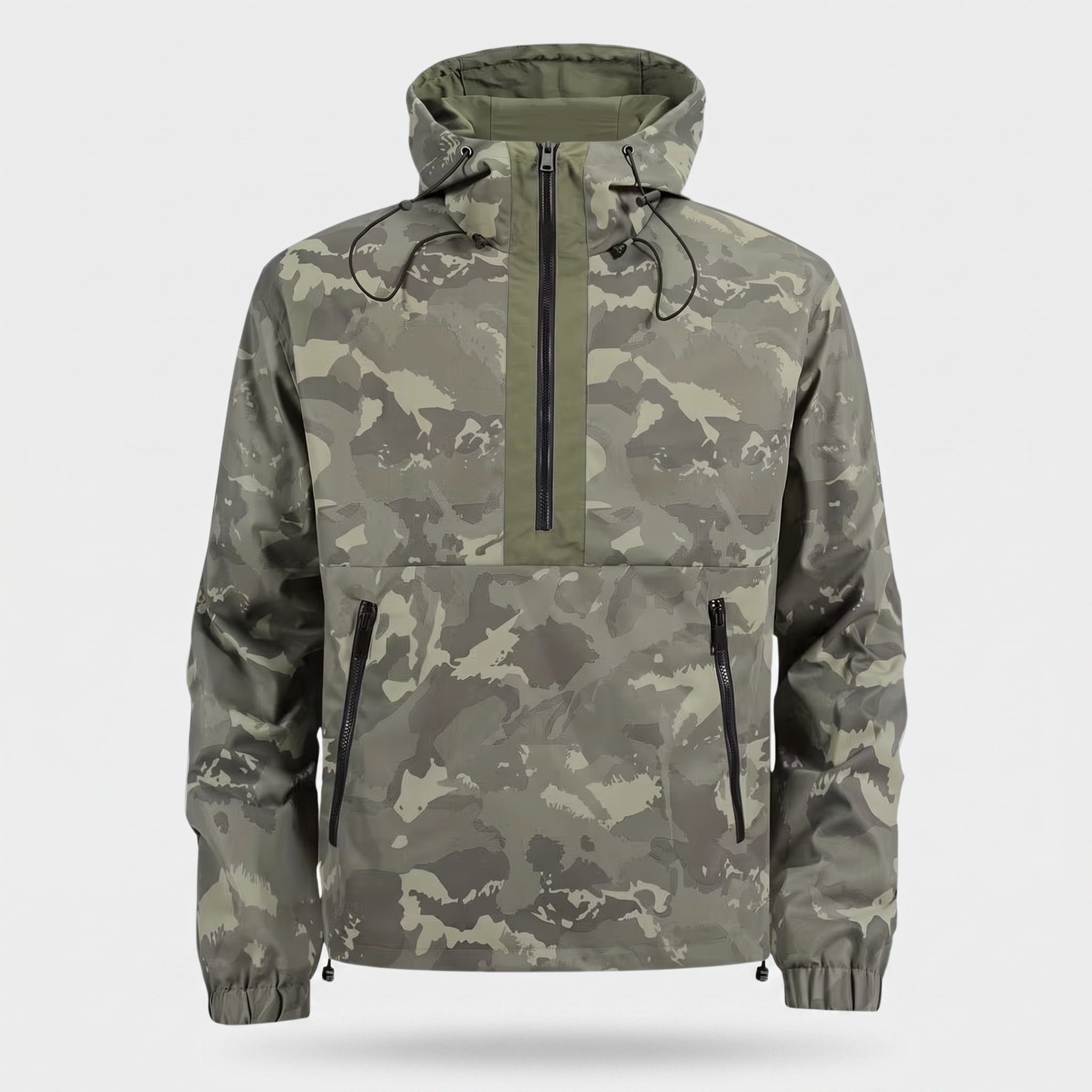 Men's camo half-zip anorak, front view