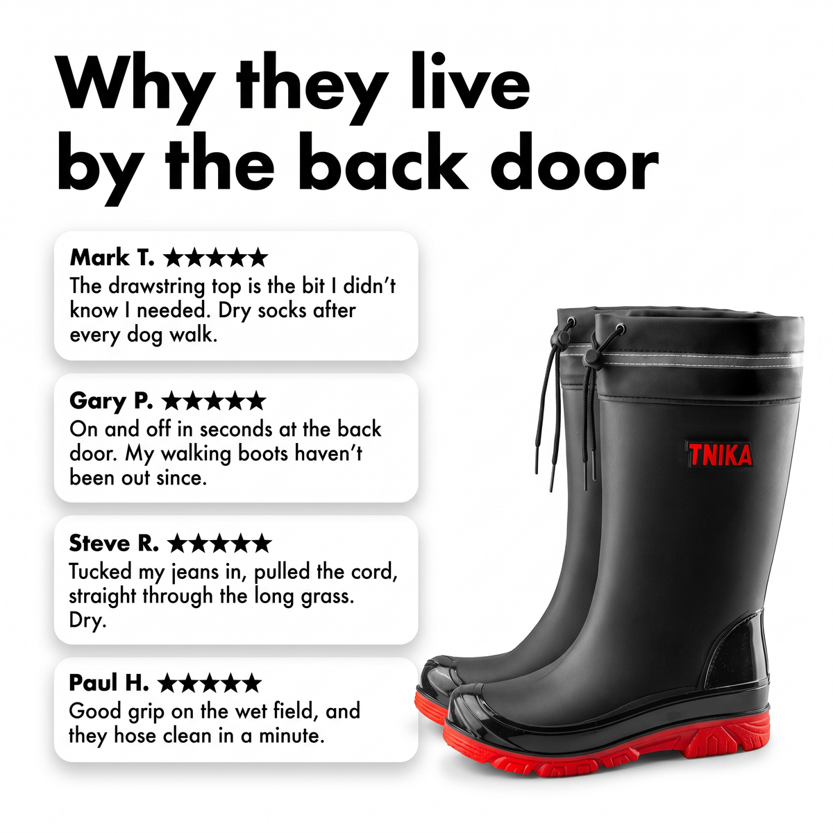 Customer reviews of the mid-calf wellies with a drawstring top