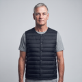 Men's Terrabound down gilet in Black, front view worn over a t-shirt