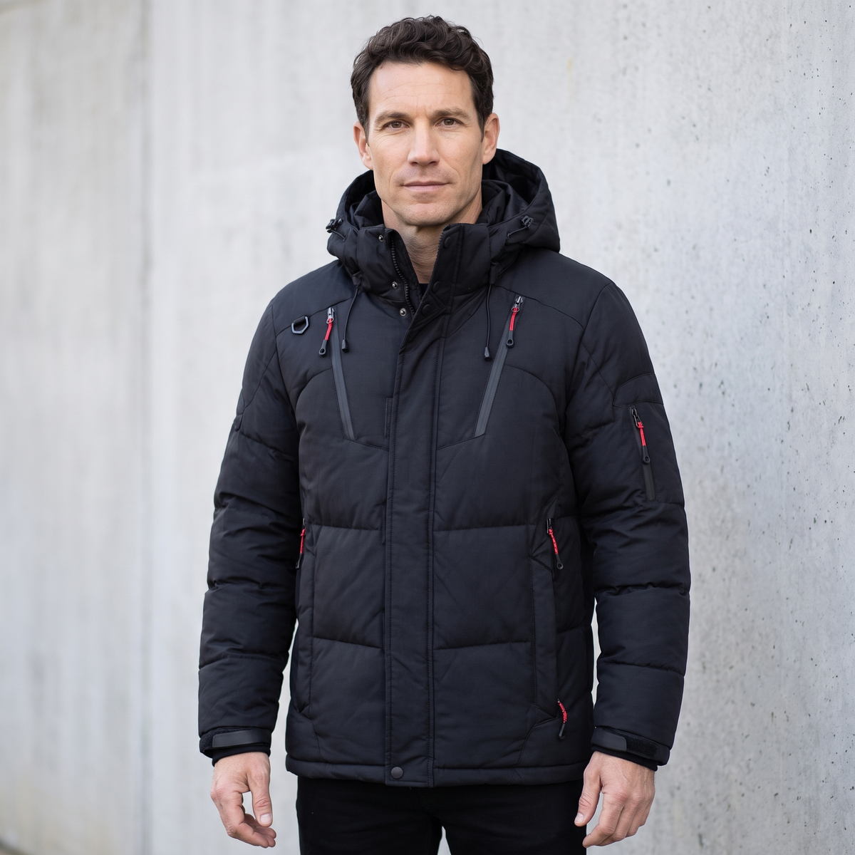 Men's Puffer Jacket - Model Shot - Black