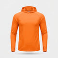 Men's UPF 50+ Sun Hoodie in orange - ghost mannequin front view