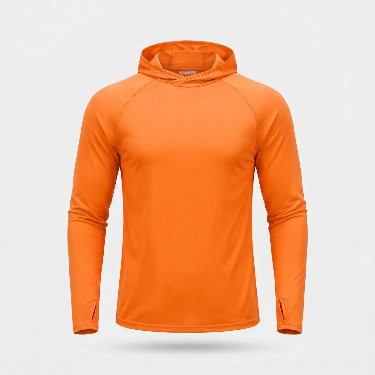 Men's UPF 50+ Sun Hoodie in orange - ghost mannequin front view