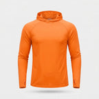 Men's UPF 50+ Sun Hoodie in orange - ghost mannequin front view