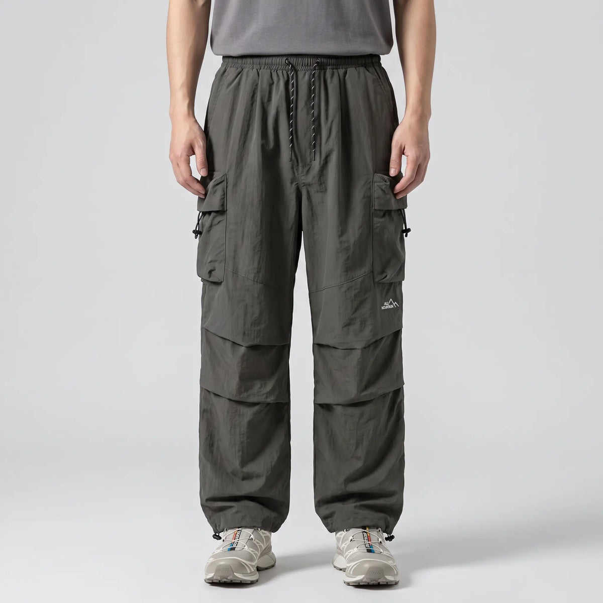 Terrabound baggy cargo trousers in Grey Green, front view