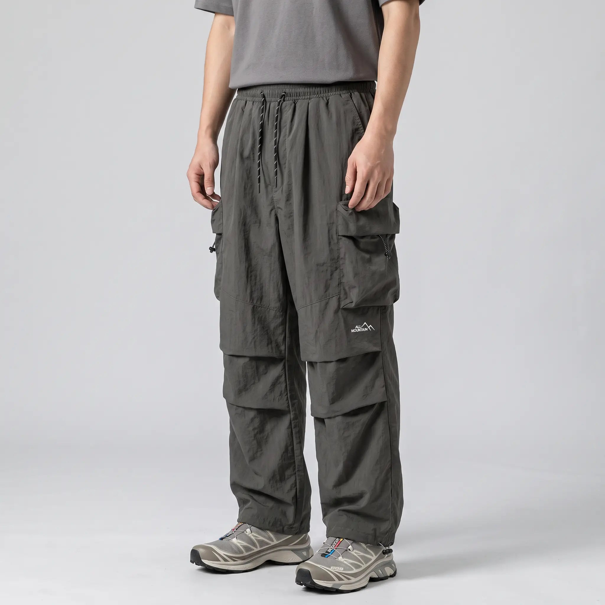 Terrabound baggy cargo trousers in Grey Green, side view