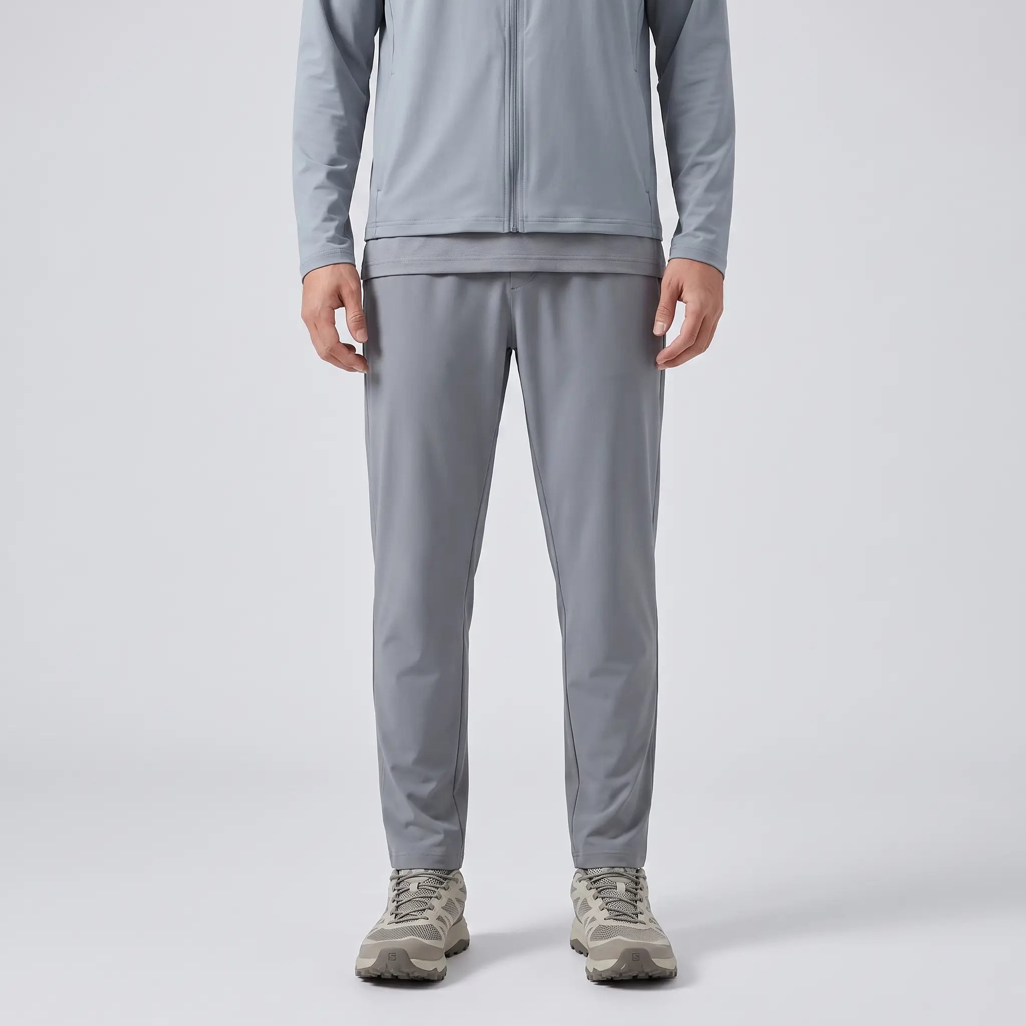 Men's full-zip sun hoodie in distant mountain grey, front view