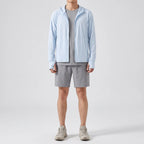 Men's full-zip sun hoodie in light blue, front view