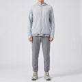 Men's full-zip sun hoodie in light grey, front view