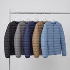 Terrabound Men's Down Jacket in Black, Grey, Navy, Khaki and Haze Blue on a rail