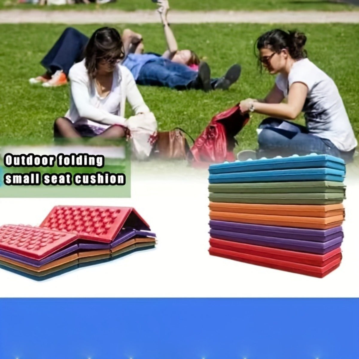 Set of Two Lightweight, Thick, Four-Fold Seat Cushions That Are Durable And Portable, Perfect for Outdoor Activities Like Gardening, Picnics, Beach Outings, Camping, Hiking, And Travel. They Are Washable And Ideal for Double Outdoor Adventures