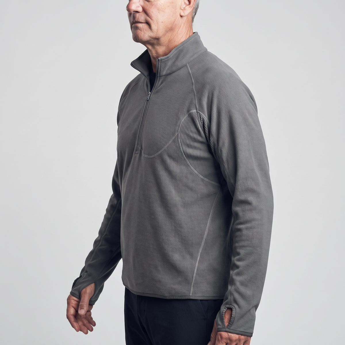 Men's Terrabound half-zip fleece in Dark Gray, three-quarter side view