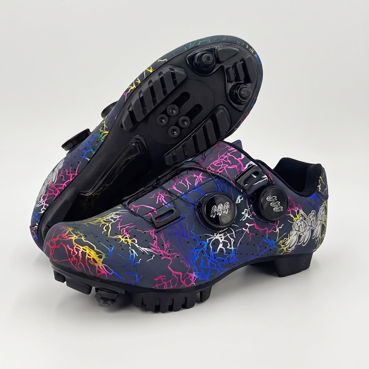 Dark Blue cycling shoes with mountain bike soles and rubber tread lugs