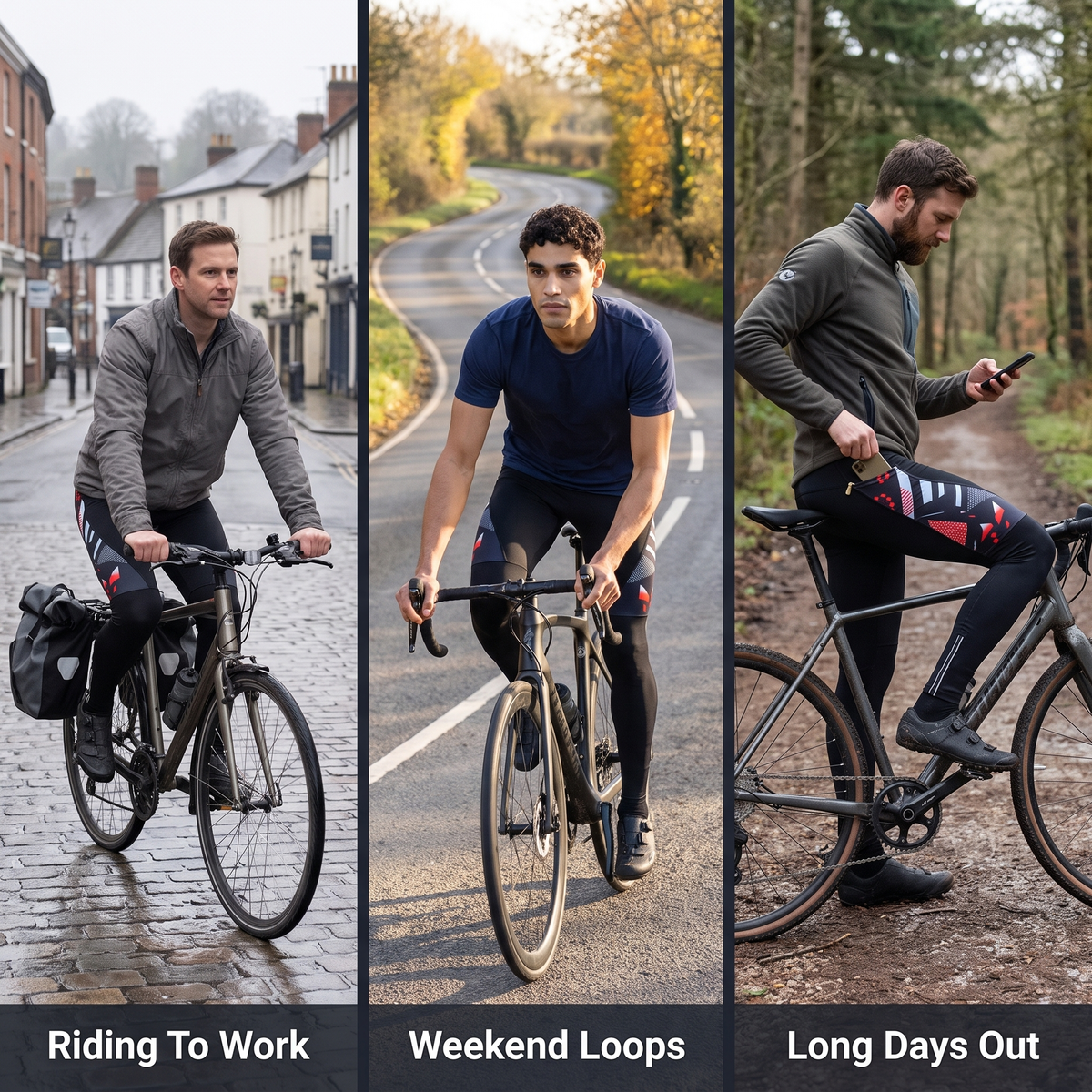 The same tights worn for commuting, weekend road rides and long gravel days