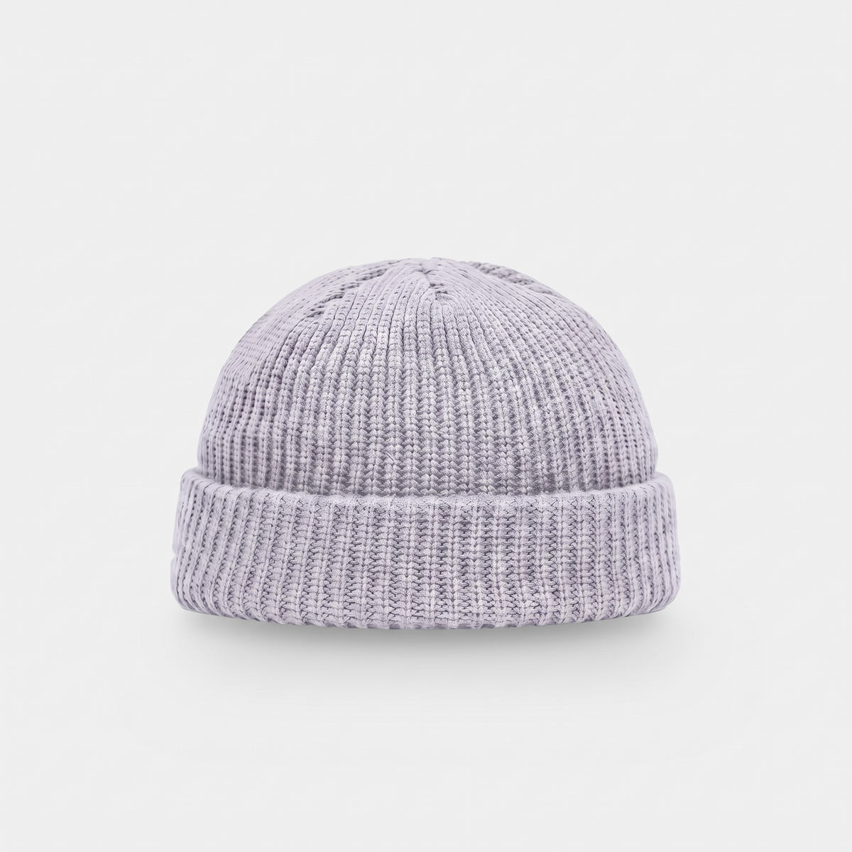 Men's fisherman beanie in Light Grey, short docker hat with a turned cuff, front view