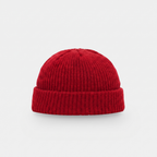 Men's fisherman beanie in Red, short docker hat with a turned cuff, front view