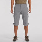 Grey 3/4 cargo shorts worn, front